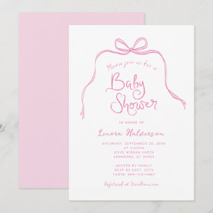Pink Simple Bow Baby Shower Invitation