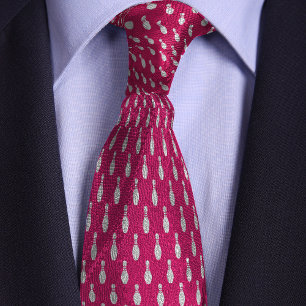 Pink Simple Bowling Pin Design Tie