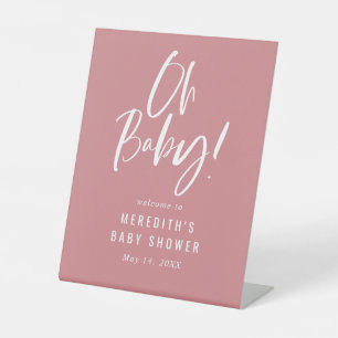 Pink Simple Calligraphy Gender Neutral Baby Shower Pedestal Sign