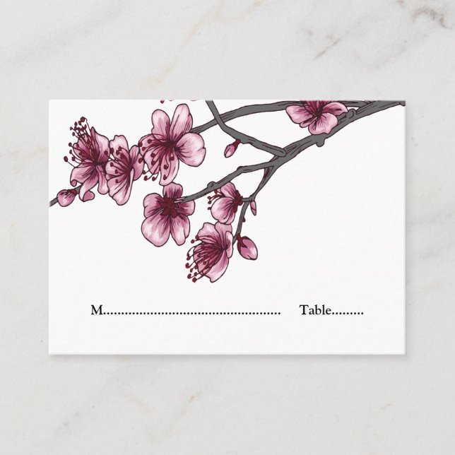 Pink Simple Cherry Blossoms Place Cards (Front)