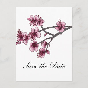 Pink Simple Cherry Blossoms Save the Date Postcard