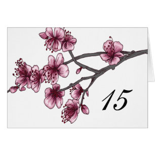 Pink Simple Cherry Blossoms Table Number Card