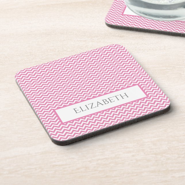 Pink Simple Chevron Beverage Coaster (Left Side)