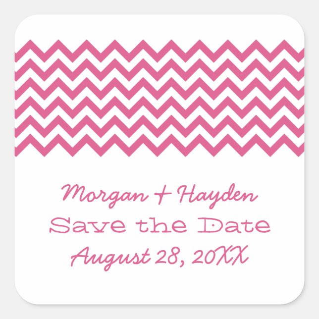 Pink Simple Chevron Save the Date Stickers (Front)