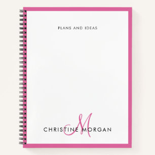 Pink simple chic minimalist monogram name notebook