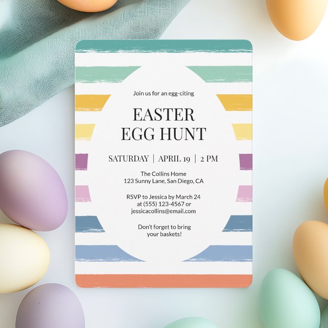 Pink Simple Colourful Cute Easter Egg Hunt Party Invitation (Pink Simple Colorful Cute Easter Egg Hunt Party Invitation)