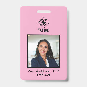 Pink Simple Custom Logo Employee Photo ID Badge