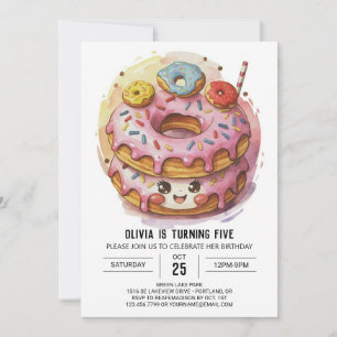 Pink Simple Doughnuts Birthday Invitation