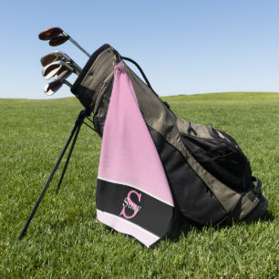 Pink Simple Elegant Initial Monogram Golf Towel