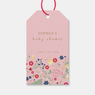Pink Simple Elegant Wildflower Girl Baby Shower  Gift Tags