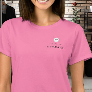 Pink Simple Employee Name Your Logo Makeup Artist  T-Shirt