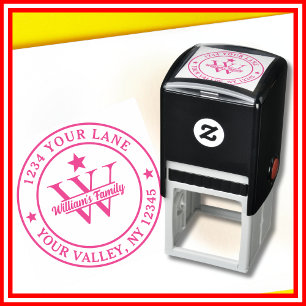 Pink Simple Family Name Monogram Self-inking Stamp