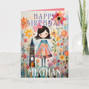 Pink  Simple Floral Garden Happy Birthday Card
