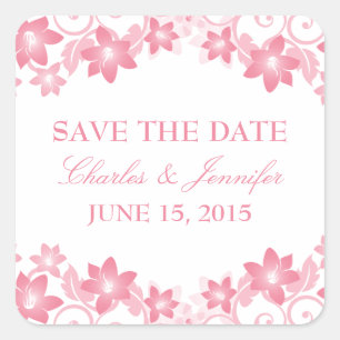 Pink Simple Floral Save the Date Stickers