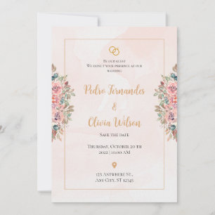 Pink simple flowers wedding invitation