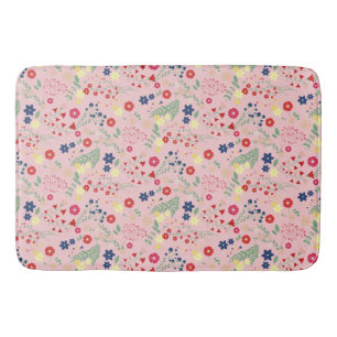 Pink Simple Garden Wildflower Pattern Bath Mat