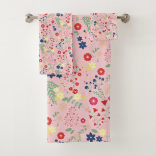 Pink Simple Garden Wildflower Pattern Bath Towel Set