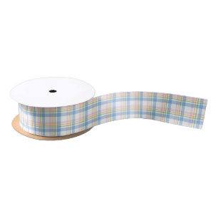 Pink Simple Gingham Check Christmas Satin Ribbon