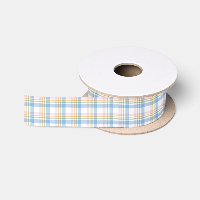 Pink Simple Gingham Check Christmas Satin Ribbon (Spool)