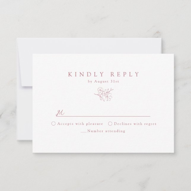 Pink Simple Hand Drawn Cherry Blossom Wedding RSVP Card (Front)