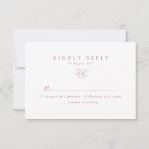 Pink Simple Hand Drawn Cherry Blossom Wedding RSVP Card