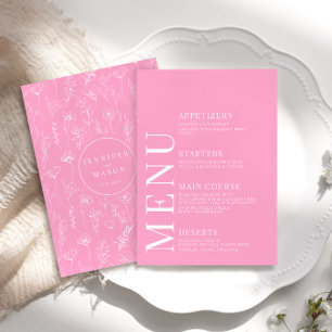 Pink simple minimalist floral wedding menu cards