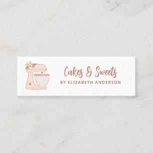 Pink Simple Mixer Floral Cake Bakery Business Card