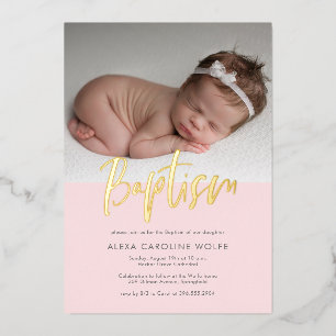 Pink Simple Modern Calligraphy Baptism Photo