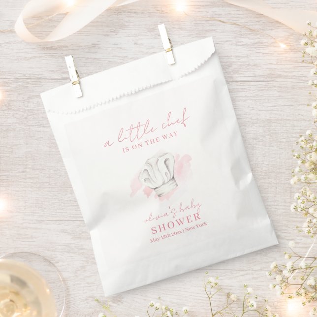 Pink Simple Modern Little Chef Baby Shower Favour Bags (Clipped)