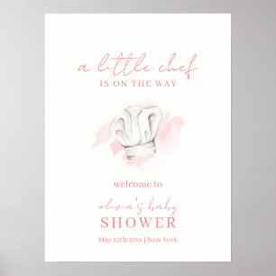Pink Simple Modern Little Chef Baby Shower Welcome Poster