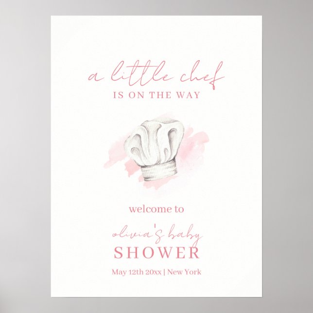 Pink Simple Modern Little Chef Baby Shower Welcome Poster (Front)