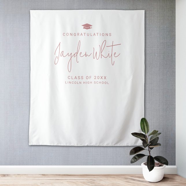 Pink Simple Modern Script Name Graduation Party Tapestry (Pink Simple Modern Script Name Graduation Party Tapestry)