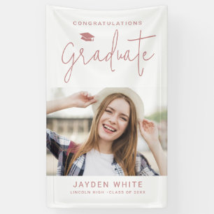 Pink Simple Modern Script Photo Graduation Party Banner