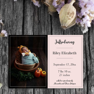 Pink Simple Photo Birth Announcement