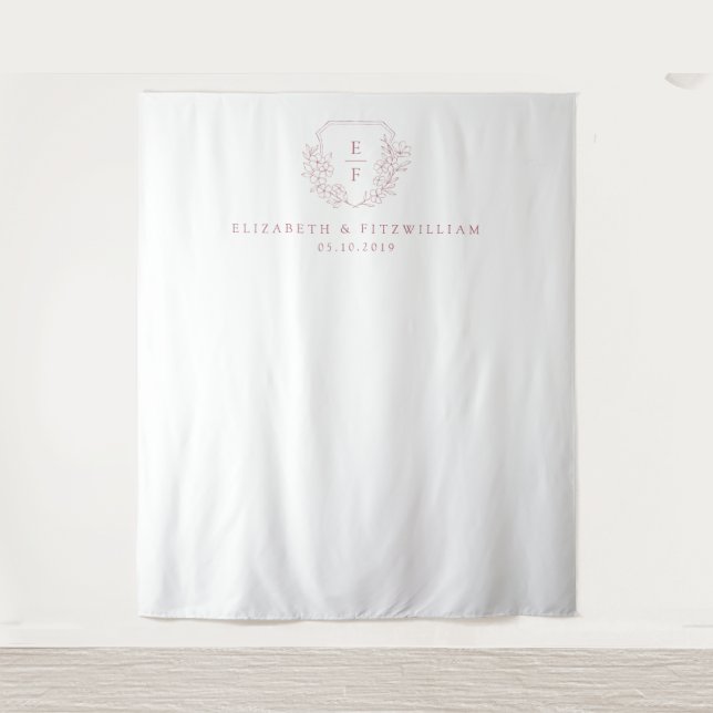 Pink Simple Romantic Cherry Blossom Monogram Crest Tapestry (Front)