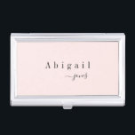 Pink Simple Script Name Modern Luxury personalised Business Card Holder<br><div class="desc">Modern chic minimalist script name design on colour editable blush pink background,  simple and elegant,  great custom your own luxury professional personalised business card case.</div>