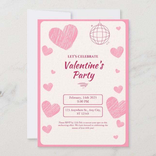Pink Simple Valentine Day Party Card (Front)