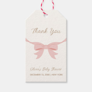 Pink Simple Vintage Bow Girl Baby Shower  Gift Tags