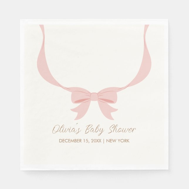 Pink Simple Vintage Bow Girl Baby Shower  Napkin (Front)