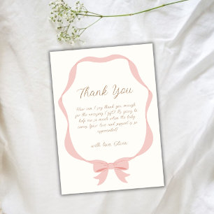 Pink Simple Vintage Bow Girl Baby Shower  Thank You Card