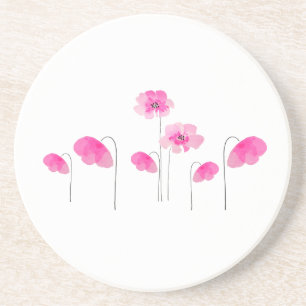 Pink Simple Watercolor Bouquet Flowers Pink White Coaster
