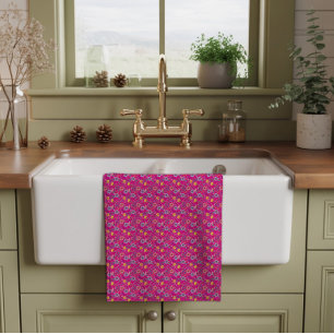 Pink simple wildflower pattern  tea towel