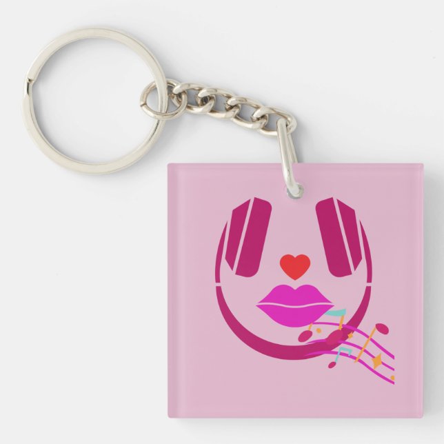 Pink Singing Headphone  Key Ring (Front)