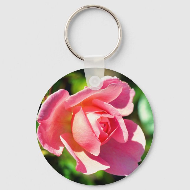 Pink Single Rose Motivational Quote Key Ring (Front)