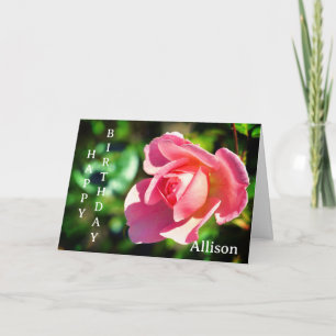 Pink Single Rose Personalised Birthday Card