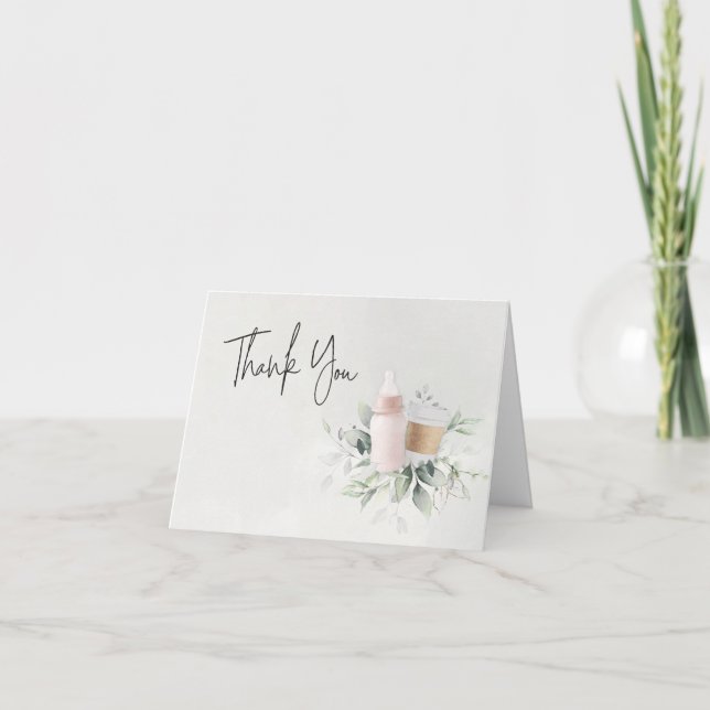 Pink Sip & See New Baby Folded Thank You Card (Front)