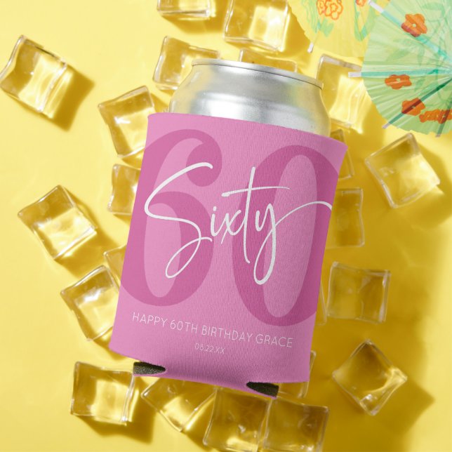 Pink Sixty 60th Sixtieth Birthday Party Gift Can Cooler (In Situ Summer)