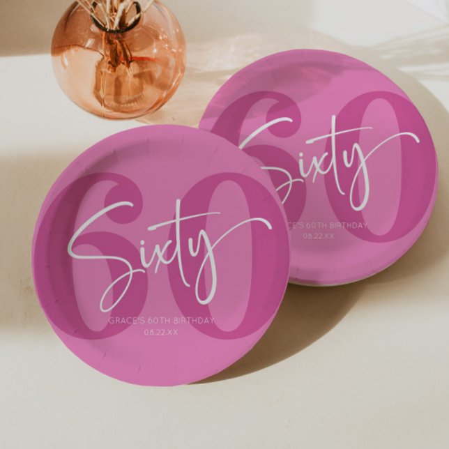 Pink Sixty 60th Sixtieth Birthday Party Paper Plate (Creator Uploaded)