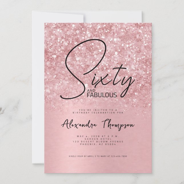 Pink Sixty and Fabulous Script 60th Birthday Party Invitation (Front)