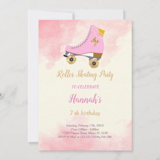 Pink skate birthday invitation